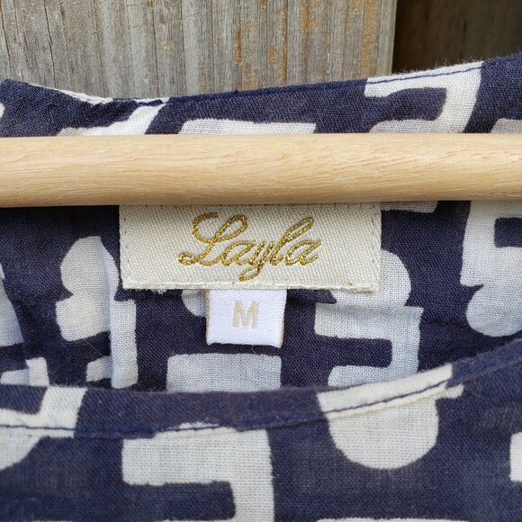 Layla light cotton oversized dress tunic navy & white - size M - Picture 3 of 6